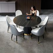 轻奢大理石餐桌椅组合圆桌现代简约岩板圆形意式转盘饭厅6人饭桌
