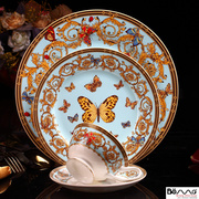欧式骨瓷西餐盘样板房骨瓷餐具套装西餐具陶瓷盘碗样会所蝴蝶庄园