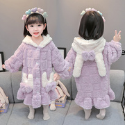 日本女童睡袍秋冬季女孩，宝宝珊瑚绒，儿童睡衣法兰绒睡裙家居服浴袍