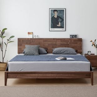 北美黑胡桃北欧轻奢实木床双人床1.8米2米主卧床现代简约实木床