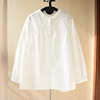 简约百搭蕾丝花边圆领长袖纯棉，白衬衫女设计感文艺小清新上衣