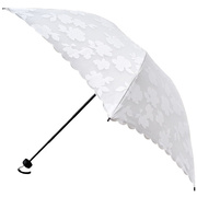 白色三折超轻手提袋双层黑胶烂花蕾丝防紫外线太阳伞晴雨伞小清新