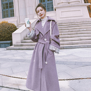 紫色毛呢外套女中长款2023年冬季赫本风加厚呢子大衣韩版宽松