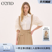 O'2nd/奥蔻25夏季新款法式气质学院风压褶A字短裙百褶裙背带裙