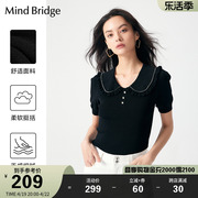 mindbridge百家好夏季泡泡袖，针织衫女士简约通勤娃娃领短袖上衣