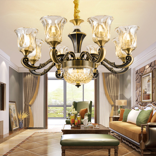 美式吊灯全铜客厅灯具，欧式奢华大气别墅，家用卧室餐厅复古铜灯