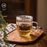 手工耐热加厚玻璃杯花茶杯，家用水杯带把过滤茶水分离杯泡茶绿茶杯