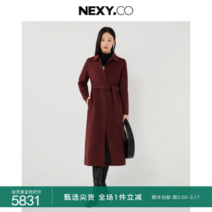 NEXY.CO/奈蔻2023年秋季红色气质100纯羊绒大衣女士毛呢外套