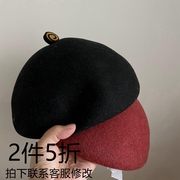 复古毡帽空姐帽女士冬季定型时尚复古红色羊毛呢贝雷帽小礼帽女士