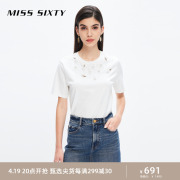 misssixty2023秋季t恤女重工，钉珠圆领短袖纯棉，宽松直筒显瘦