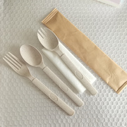 小麦叉勺一体独立包装带纸巾一次性，勺子牛皮纸环保可降解餐具加厚
