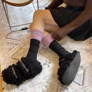 DODOYO 撞色假两层小腿袜女棉韩国拼色小众设计感网红INS潮中筒袜
