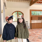 2023春秋韩版儿童连帽风衣外套男女宽松版休闲长袖外套