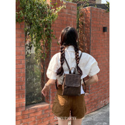 复古好看的日系小背包，精致百搭双肩抽绳包包，mini学院风皮包