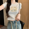 新中式国风盘扣短袖T恤女2024夏季高端刺绣设计感显瘦修身短上衣