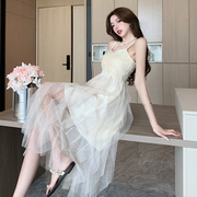 高级感白色仙女纱裙茶歇法式抹胸吊带连衣裙夏海边度假仙气蛋糕裙