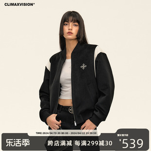 climaxvision十字花刺绣毛呢，拼皮短外套，男女同款复古棒球服夹克