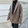 毛呢大衣男短款韩版宽松英伦，休闲西装复古青年，秋冬季加厚呢子外套