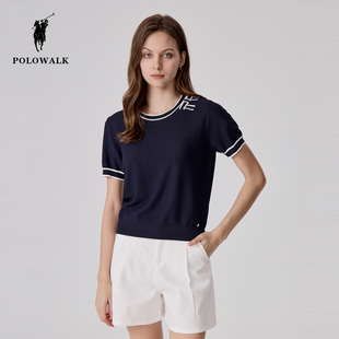 polowalk短袖针织衫女装，2024夏季显瘦遮肚子，半袖气质淑女上衣