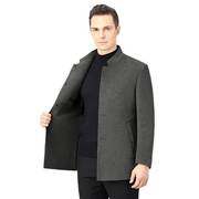 冬男士羊毛外套中年，领短款高档休闲厚款双秋面立呢子大衣