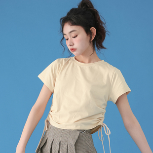 圆领短款t恤女夏2023韩版宽松设计感小众漂亮纯棉短袖体恤衫