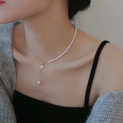 气质复古天然淡水珍珠项链女小众设计感双层叠戴流苏颈链锁骨链潮