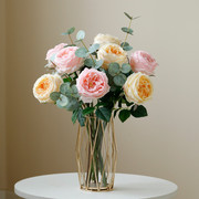 仿真玫瑰花假花保湿高档玫瑰牡丹花塑料干花花束，客厅桌面摆件拍照