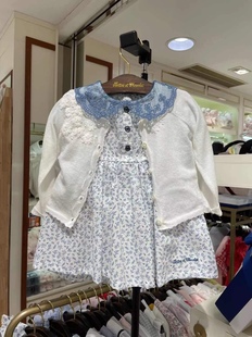 韩国童装 22夏女童宝碎花刺绣翻领短袖连衣裙 白色针织开衫N2