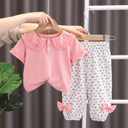 女童套装夏季短袖2023夏装洋气时髦薄款儿童网红宝宝纯棉衣服