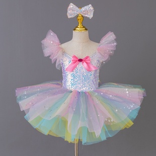 六一儿童演出服女童蓬蓬裙表演服芭蕾舞蹈裙可爱亮片公主裙舞蹈服