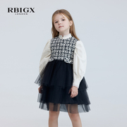 RBIGX瑞比克童装秋季装饰口袋粗花呢女童百搭连衣裙
