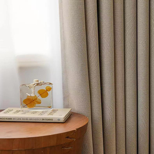 雪尼尔提花窗帘客厅卧室成品，定制加厚遮光挡风咖啡色，柔软手感舒适