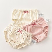 3条装出口日系女童内裤，弹力罗纹纯棉儿童，面包裤女孩宝宝三角裤