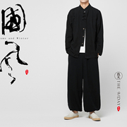 春季中国风男装亚麻，长袖衬衫外套立领盘扣棉麻，上衣中式设计师服装
