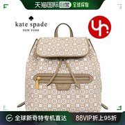 日本直邮kate spade bag背包K9028自然多特黑桃花PVC涂层中号背包