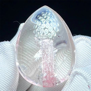 天然白水晶(白水晶)包裹透体粉色系电气石，矿物碧玺奇石饰品项链挂件吊坠