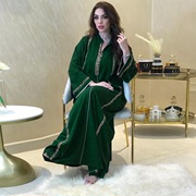 欧美风中东东南亚民族风女装阿拉伯沙特镶钻织带宽松大摆裙 dress