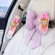 汽车头枕可爱猫和老鼠蝴蝶结，车载靠枕车用护颈枕车内装饰品