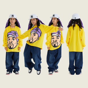 男童嘻哈潮服酷帅hiphop演出服套装儿童街舞宽松T恤女童潮牌童装