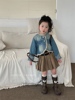 韩版春季女童复古毛边短款牛仔外套宝宝洋气高腰百褶裙两件套