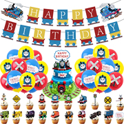 托马斯火车主题儿童生日派对装饰用品蓝色动画蛋糕插气球拉旗套装