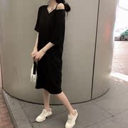 韩国吊带露肩小心机连衣裙女ins夏宽松显瘦中长款短袖T恤裙子