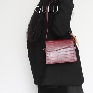 QULU原创设计师优雅复古米白色鳄鱼纹皮手提斜跨单肩腋下女包