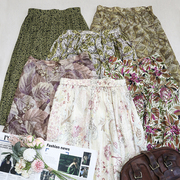 vintage古着半身裙日本制纯棉图案，百褶撞色a型裙百褶裙1