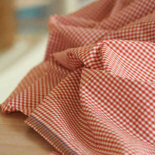 清新细红小格子图案纯棉时装面料春夏连衣裙衬衫服饰色织纯棉布料