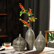 中式花瓶客厅陶瓷装饰品复古水培创意花器日式电视柜轻奢瓶子黑色