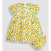 英国JOJO童装 女童女婴24 黄色柠檬碎花纯棉短袖连衣裙子
