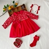 一周岁女宝宝礼服秋装红色，连衣裙女孩女宝抓周宴，衣服小公主裙洋气