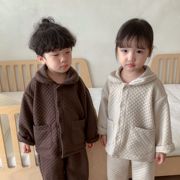 韩版宝宝睡衣秋冬款儿童纯色空气层夹棉加厚套装男女童保暖家居服