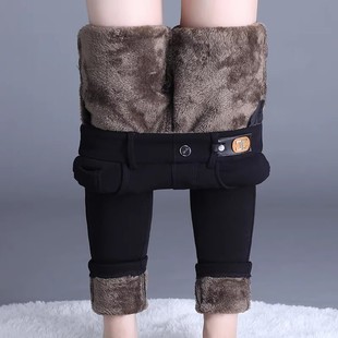 黑色牛仔裤女士2023秋冬季紧身修身加绒加厚外穿羊羔绒小脚裤